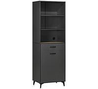 HOMCOM - Aparador de cocina, armario de almacenamiento, 180 cm, para cocina, salón, cuarto de baño, diseño industrial, base de metal, color negro y gris