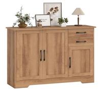 HOMCOM Aparador de Cocina, Armario de Cocina con 2 Cajones, 2 Armarios, Aparador Buffet con Puertas de Cierre Suave, Estantes Ajustables, para Salón Comedor Sala de Estar, 120x38x79 cm, Roble