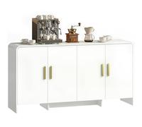 HOMCOM Aparador de Cocina, Armario de Cocina con 4 Estantes, 4 Puertas de Cierre Suave, Bordes Redondeados, Aparador para Comedor, Mueble para TV de 72 Pulgadas, 152x40x80 cm, Blanco