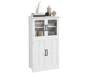 HOMCOM - Aparador de cocina, armario de cocina, estilo contemporáneo, 2 armarios, puertas de cristal, 4 estantes de madera, color blanco
