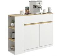 HOMCOM Aparador de Cocina, Armario de Cocina Estrech con 2 Cajones, 3 Estantes Abiertos, 2 Puertas, Estante Ajustable, Aparador Nórdico para Comedor, 110x29,5x82 cm, Blanco