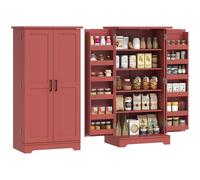 HOMCOM Aparador de cocina, armario de cocina, vaso, 5 niveles, con puertas y estantes ajustables, 60 x 40 x 120 cm, grano de madera, rojo