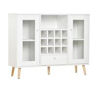 Homcom aparador de cocina buffet para salón alacena de almacenaje con botellero cajón estante abierto y 2 armarios con puertas de cristal moderno para comedor 100x33x80 cm blanco