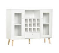HOMCOM Aparador de Cocina Buffet para Salón Alacena de Almacenaje con Botellero Cajón Estante Abierto y 2 Armarios con Puertas de Cristal Moderno para Comedor 100x33x80 cm Blanco