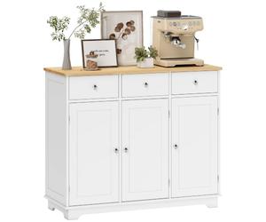 HOMCOM Aparador de Cocina con 3 Cajones 3 Puertas 101x40x85 cm Blanco | Estantes Ajustables, Mueble Auxiliar de Almacenaje, Comedor Salón, Estilo Moderno, Antivuelco