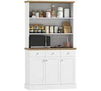 HOMCOM Aparador de Cocina con 3 Estantes Abiertos, 3 Cajones y 2 Armarios, Estrecho Mueble de Madera para Despensa, para Salón, Comedor, 101x39x180.5 cm, Blanco