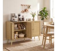 HOMCOM Aparador de Cocina con 4 Puertas de Cierre Suave, Cajones de Almacenamiento, Armario con Estantes Ajustables, Estilo Boho, Mueble Buffet para Cocina, Comedor, 140x40x75 cm, Color Natural