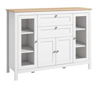 HOMCOM Aparador de Comedor con Armario 2 Cajones 2 Puertas de Vidrio y Estantes Ajustables Muebles Auxiliar de Almacenaje para Comedor Salón 120x40x90 cm Blanco AOSOM ES