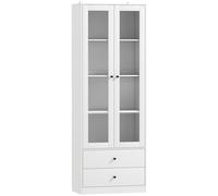 HOMCOM Aparador de Cocina con Armario y 2 Cajones, Puertas de Vidrio y Estantes Regulables, 59x30x164 cm, Blanco