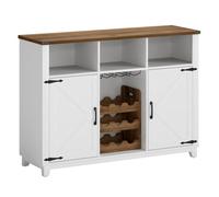 Homcom aparador de cocina con botellero, aparador con 2 puertas de granero, estantes ajustables y soporte para copas, para 9 botellas, buffet auxiliar de cocina para comedor, salón 120x37x88 cm blanco