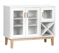 HOMCOM Aparador de Cocina con Botellero Mueble Buffet Auxiliar con 3 Puertas de Vidrio y Botellero en Forma X para 4 Botellas para Comedor Estilo Moderno Antivuelco 90x37x75 cm Blanco
