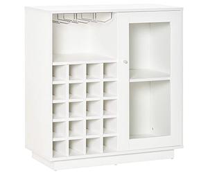 HOMCOM Aparador de Cocina con Botellero para 20 Botellas Armario Auxiliar con 1 Puerta de Cristal Estantes y Soporte de Copas de Vino para Comedor Bar 80x36x85 cm Blanco