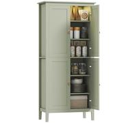 HOMCOM Aparador de Cocina con luz LED Regulable y Detector de Movimiento, Mueble Alto de Cocina, Mueble de almacenaje con armarios de Doble Puerta y estantes Regulables, 80 x 40 x 176,5 cm, Verde