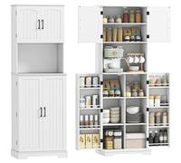 HOMCOM Aparador de Cocina de 181.5cm de Alto, Armario de Cocina con 8 Portaespecias en la Puerta, 4 Puertas, Alacena Rústica con Estantes Ajustables, Encimera de Microondas, para Comedor Salón, Blanco