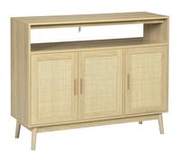 HOMCOM Aparador de Cocina de Estilo Boho Mueble Buffet Auxiliar Puertas de Ratan Estantes Ajustables y Patas de Madera para Salon Comedor 120x40x97 cm Natural