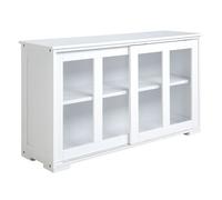 HOMCOM Aparador de Cocina Moderno Aparador Apilable Mueble Auxiliar de Cocina con 2 Puertas Corredizas de Vidrio y Estante Ajustable para Salón Comedor 107x33x62,5 cm Blanco