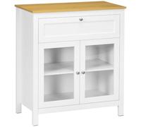 HOMCOM Aparador de Cocina con Puertas de Vidrio y Cajón Mueble Buffet Auxiliar Estante Ajustable 80x40x90 cm Blanco Aosom España