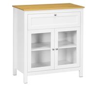 HOMCOM Aparador de Cocina con Puertas de Vidrio y Cajón Mueble Buffet Auxiliar Estante Ajustable 80x40x90 cm Blanco Aosom España