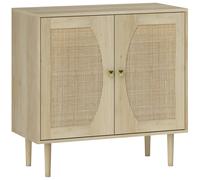 HOMCOM Aparador de cocina mueble de almacenamiento dos puertas con 2 niveles, frontal en cannage 80 x 38 x 79 cm efecto madera natural Aosom España