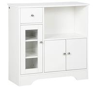 HOMCOM - Aparador de Cocina, Mueble de Almacenamiento, Moderno, con Puerta de Cristal, cajón, Gran nicho y estantes Ajustables, 80 x 30 x 82 cm, Color Blanco