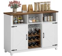 HOMCOM Aparador de Cocina con Botellero, Aparador con 2 Puertas de Granero, Estantes Ajustables y Soporte para Copas, para 9 Botellas, Buffet Auxiliar de Cocina para Comedor, Salón 120x37x88 cm Blanco