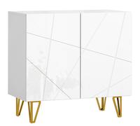 HOMCOM Aparador de Entrada con 2 Puertas y Estantes Ajustables para Cocina Sala 80x40x75 cm Blanco Brillo