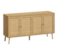 HOMCOM Aparador de Ratán con 4 Puertas Aparador de Cocina Boho con 2 Estantes Ajustables Acabado Madera Natural Aosom España