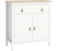 HOMCOM Aparador de 2 Puertas Aparador de Salón Moderno con Cajón Estante Ajustable y Tiradores de PU Mueble Auxiliar para Comedor Pasillo 80x40x90 cm Blanco y Roble