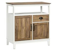 HOMCOM Aparador de Salón Armario Almacenaje de Madera con 2 Puertas Cajón y Estante Ajustable para Comedor Cocina Dormitorio 76,6x35x81,5 cm Blanco y Marrón