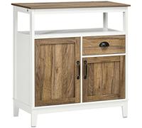HOMCOM Aparador de Salón Madera con 2 Puertas Cajón y Estante Ajustable Armario Almacenaje 76,6x35x81,5 cm Blanco y Marrón Aosom España