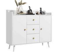 HOMCOM Aparador de Salón con 2 Puertas 3 Cajones 90x32x80 cm Blanco White