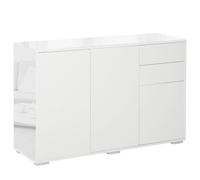 HOMCOM Aparador de Salón con 3 Puertas 117x36x74 cm Blanco Brillante | 2 Cajones, Estante Interior Regulable, Mueble Auxiliar de Almacenamiento, Antivuelco
