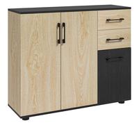 HOMCOM Aparador de Salón Estrecho con 2 Puertas 2 Cajones Estante Ajustable 90x30x75,5 cm Natural y Negro