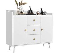 HOMCOM Aparador Moderno para Salón y Cocina con 2 Puertas 3 Cajones y Patas de Madera de Pino 90x32x80cm Blanco Aosom España