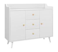 HOMCOM Aparador de Salón Moderno Aparador de Cocina con 2 Puertas 3 Cajones y Patas de Madera de Pino para Comedor Pasillo Dormitorio 90x32x80 cm Blanco