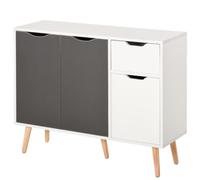 HOMCOM Aparador Moderno 3 Puertas Cajón 90x30x72 cm Blanco Gris | Aparador para Salón, Mueble Auxiliar para Salón, Cocina, Dormitorio