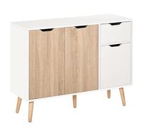 HOMCOM Aparador Moderno 3 Puertas Cajón 90x30x72 cm Blanco Natural
