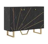 HOMCOM Aparador Moderno Aparador de Salón con 2 Puertas y Estante Ajustable Mueble Auxiliar para Salón con Efecto Mármol Antivuelco 107x35x75 cm Negro y Dorado