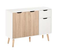 HOMCOM Aparador Madera Natural Mueble de Almacenaje con 2 Armarios con Puertas y Cajón de Madera para Sala Cocina Dormitorio Blanco y Natural Aosom España