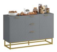 HOMCOM Aparador Moderno con 3 Cajones, 2 Puertas 120x40x76 cm Gris | Aparador para Salón, Estante Ajustable, Mueble Auxiliar, para Cocina, Antivuelco