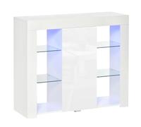 HOMCOM Aparador Moderno con Luces LED Mueble Buffet 97x35x83 cm Blanco | 1 Puerta de Alto Brillo, Cierre a Presión, Estantes Ajustables, Control Remoto