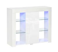 HOMCOM Aparador Moderno con Luces LED Mueble Buffet con 1 Puerta de Alto Brillo Estantes Ajustables y Control Remoto 97x35x83 cm Blanco Aosom España