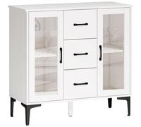HOMCOM Aparador moderno con puertas Soft-Close, buffet con 3 cajones, 2 puertas de cristal, estantes ajustables, MDF, blanco Aosom España