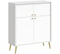 HOMCOM Aparador Moderno de 105,4 cm con 4 Puertas de Cierre Suave y Patas Metálicas para Comedor y Cocina Blanco Crema Aosom España