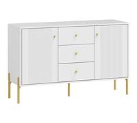 HOMCOM Aparador Moderno de 2 Puertas Aparador de Salón con 3 Cajones Estantes Ajustables Blanco 120x39,1x76 cm