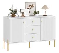 HOMCOM Aparador Moderno de 2 Puertas, Aparador de Salón con 3 Cajones, Estantes Ajustables, Encimera con Efecto Mármol, Patas de Acero, para Cocina, Entrada, Dormitorio, Blanco, 120x39,1x76 cm