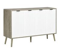 HOMCOM Aparador, Mueble de almacenaje, estantes Regulables, 2 armarios, 4 Puertas en Espiga, para Cocina, Comedor, salón, 120 x 35 x 77,4 cm, Blanco y Gris
