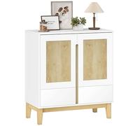 HOMCOM Aparador, Mueble de almacenamiento con 2 puertas, 2 cajones y estante ajustable, patas de madera de goma, estilo nórdico, aparador comedor, cocina y sala de estar, 80 x 40 x 86 cm, blanco y