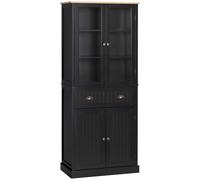 HOMCOM Aparador mueble de cocina armario 4 puertas con 2 puertas de vidrio y 1 cajón estantes regulables - negro