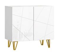 HOMCOM Aparador para Salón Aparador de Entrada con 2 Puertas y Estantes Ajustables Armario de Almacenamiento para Cocina Sala 80x40x75 cm Blanco Brillo